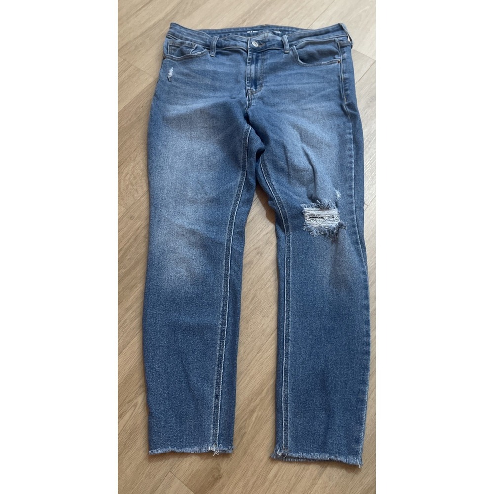 Old Navy Rock Star Denim Jeans Mid-Rise Women's Blue Size 12 Distressed